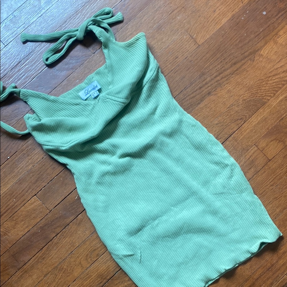 Livalot Green Ribbed Tie Strap Dress